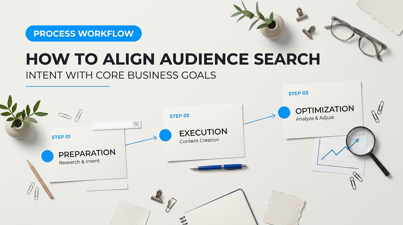 Infographic visual diagram explaining How to Align Audience Search Intent with Core Business Goals in relation to professional blog content strategy