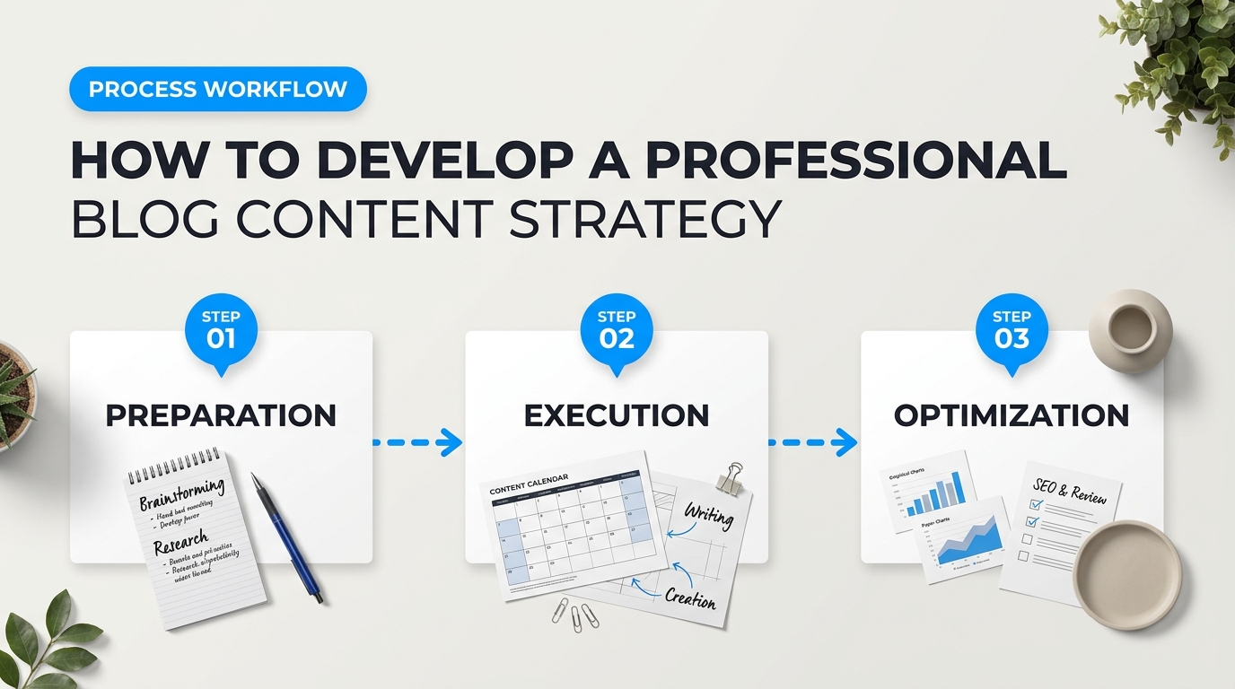 Infographic visual diagram explaining How to Develop a Professional Blog Content Strategy Step-by-Step