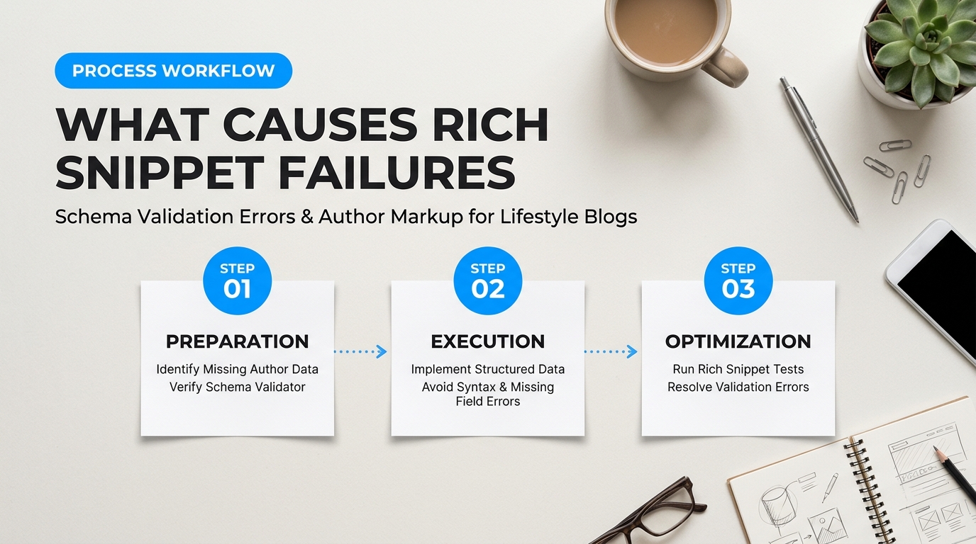 Process breakdown diagram explaining What Causes Rich Snippet Failures and Schema Validation Errors in Lifestyle Niches? in relation to author schema markup for lifestyle blogs