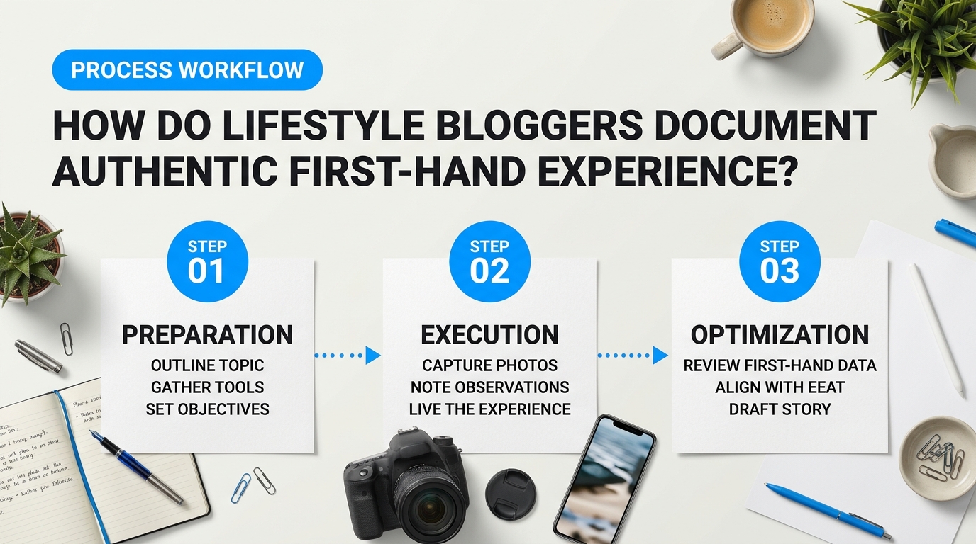Infographic visual diagram explaining How Do Lifestyle Bloggers Document Authentic First-Hand Experience? in relation to eeat content optimization for lifestyle blogs